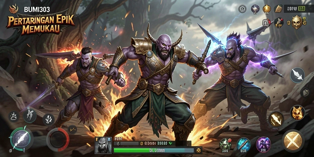 Tangkapan layar BUMI303 menampilkan duel sengit antara dua karakter kuat.