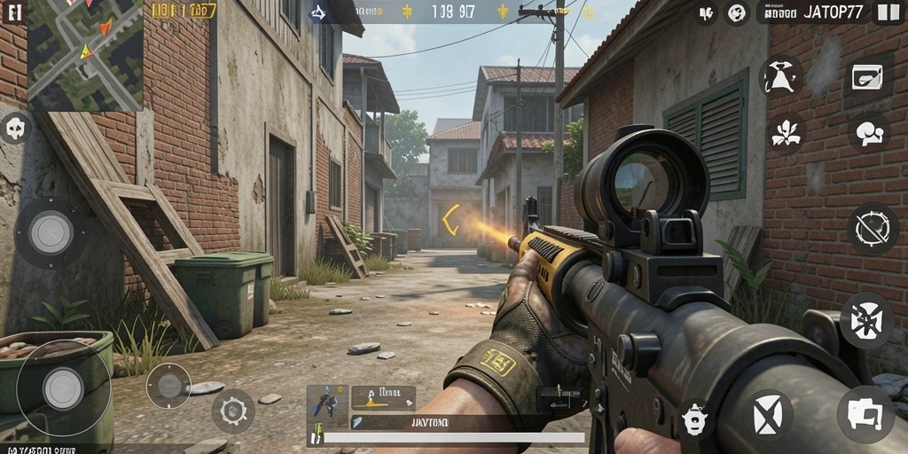 Gameplay JAYATOP77 menampilkan aksi tembak-menembak yang mendebarkan.