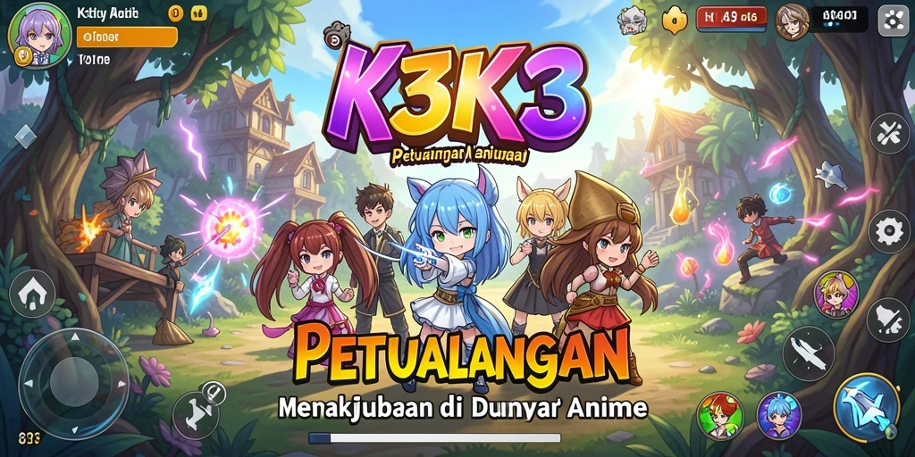 Screenshot dari gameplay K3K3 yang menampilkan karakter anime dalam pertempuran.