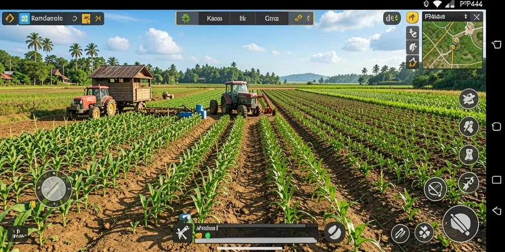 Tampilan gameplay PP444 dengan suasana pertanian yang asri dan interaktif.