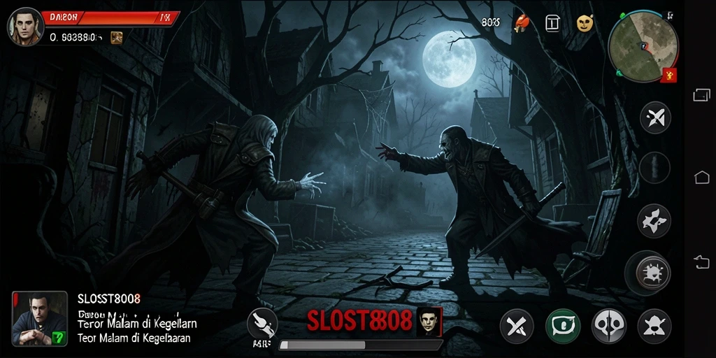 Tangkapan layar gameplay SLOST8808 menunjukkan aksi mendebarkan di dunia yang menakutkan.