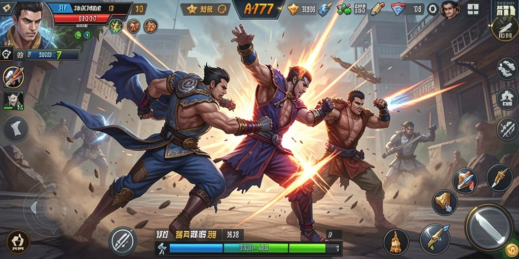 Screenshot utama SOBAT777 menampilkan aksi intens dalam pertarungan Fighting.
