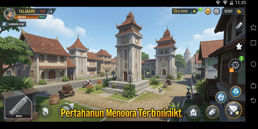 Screenshot menunjukkan pertempuran menara yang mendebarkan dalam TALAS89.